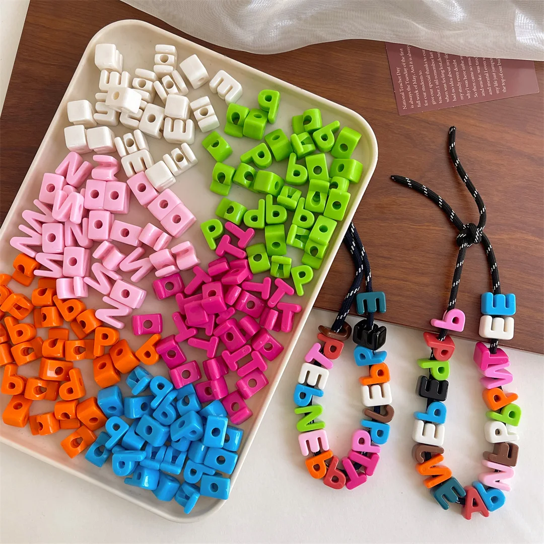 10pcs/lot Colorful English Letter Beads For Jewelry Making DIY Decoration Phone Chain Keyring Beadable Pen Hair Accessories
