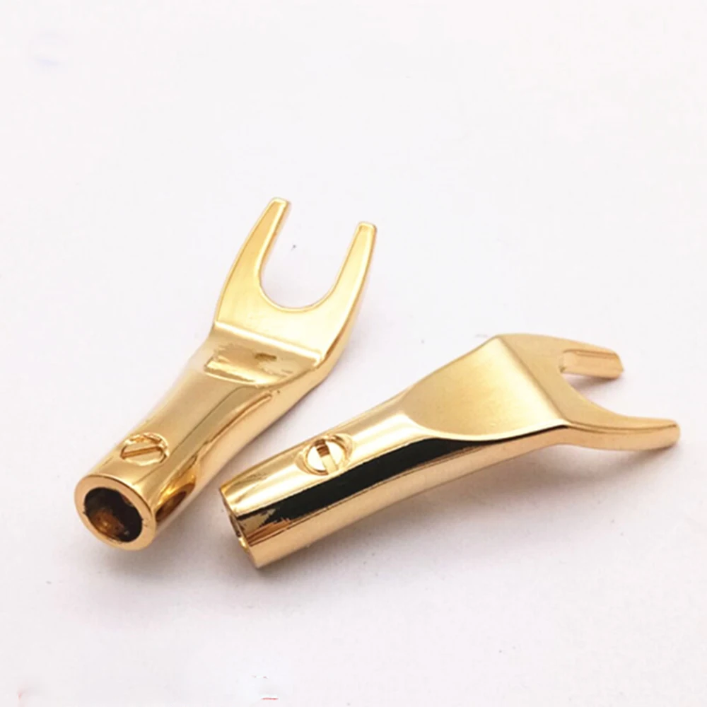 

2pcs Spade Speaker Y Fork Connectors Gold Plated Cable Terminal Audio Plug for Binding Post Banana Jack Adapter