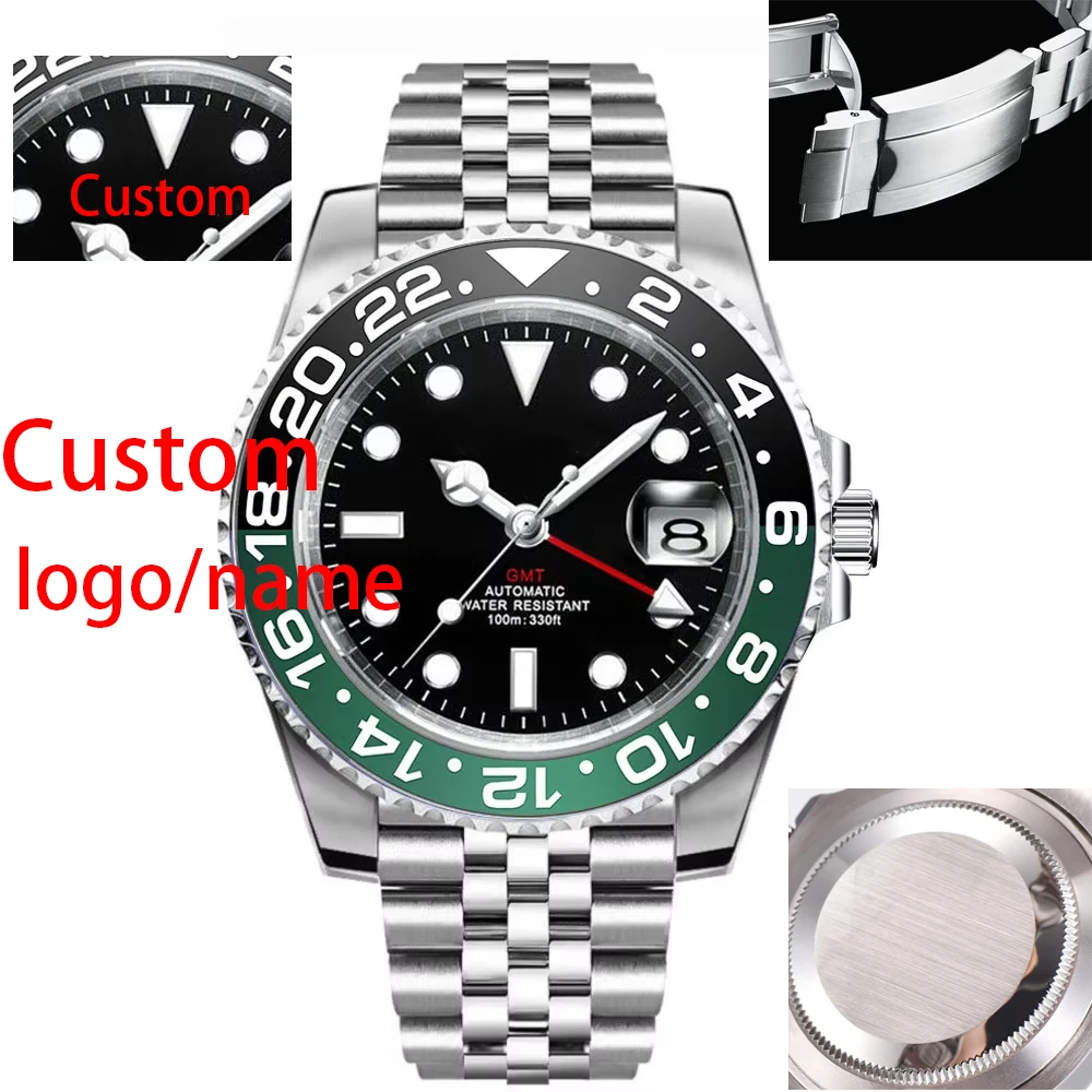 New Custom Men Corgeut Logo Mechanical Wristwatch Luminous GMT Watch NH34Movement Sapphire Glass 10Bar Male Clock Reloj Hombre