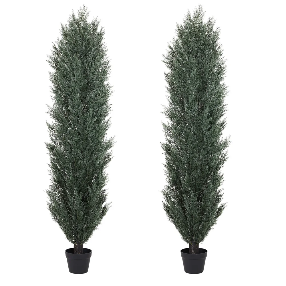 6FT Detachable Artificial Pine Cypress Tree 2Pcs Set Tall Simulation Green Plants for Indoor Outdoor Home Garden Yard Decoration