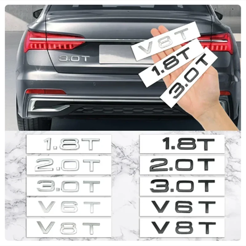 

1.8T 2.0T 3.0T V6T V8T ABS badge car stickers for Audi A3 A4 A5 A6 A7 Q3 Q5 Q7 car logo rear trunk displacement decoration label