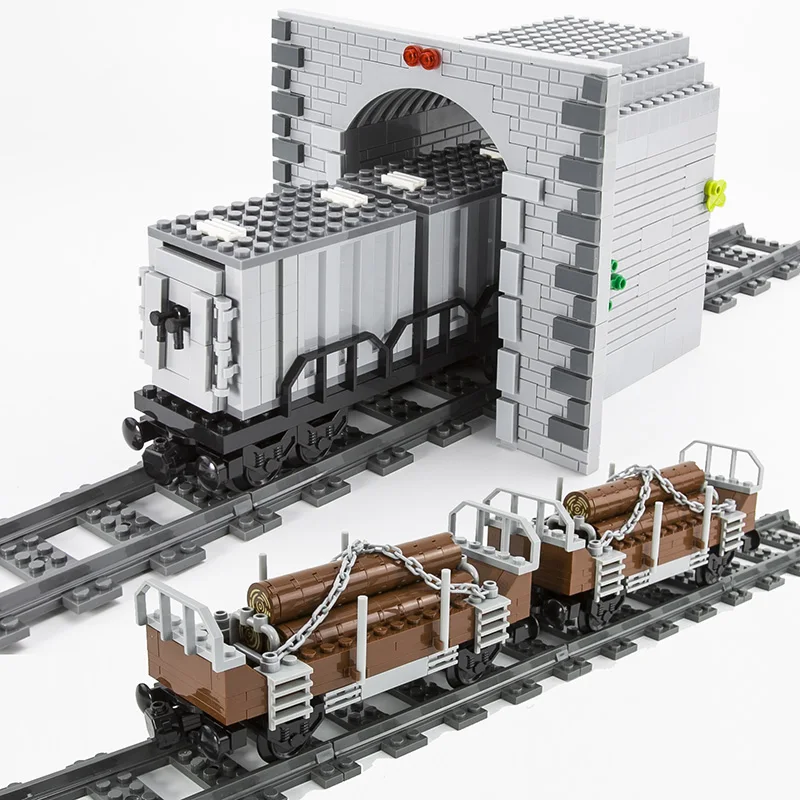 MOC-Train Habité Rétro, Conteneur de Bois de Chauffage, Construction de Nuit, Accessoires de Bricolage, Modèle d'Assemblage de Briques, 92088