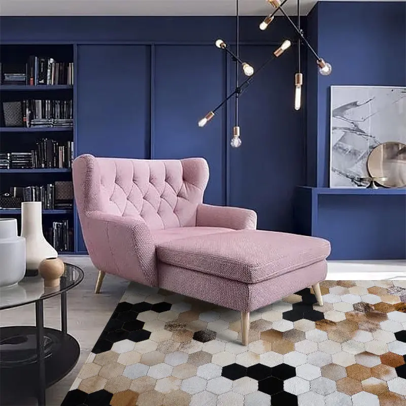 Ins Simple Geometric Living Room Carpet Bedside Study Mat Real Cowhide Large Area Rug Home Decoration Handmade Rugs Carpet Mat