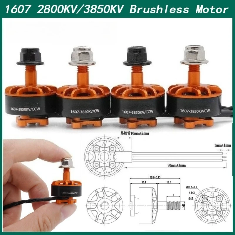 2-4S 1607 FPV Brushless Motor CW CCW 2800KV 3850KV Replacement Motor for 3 Inch Drone Frame
