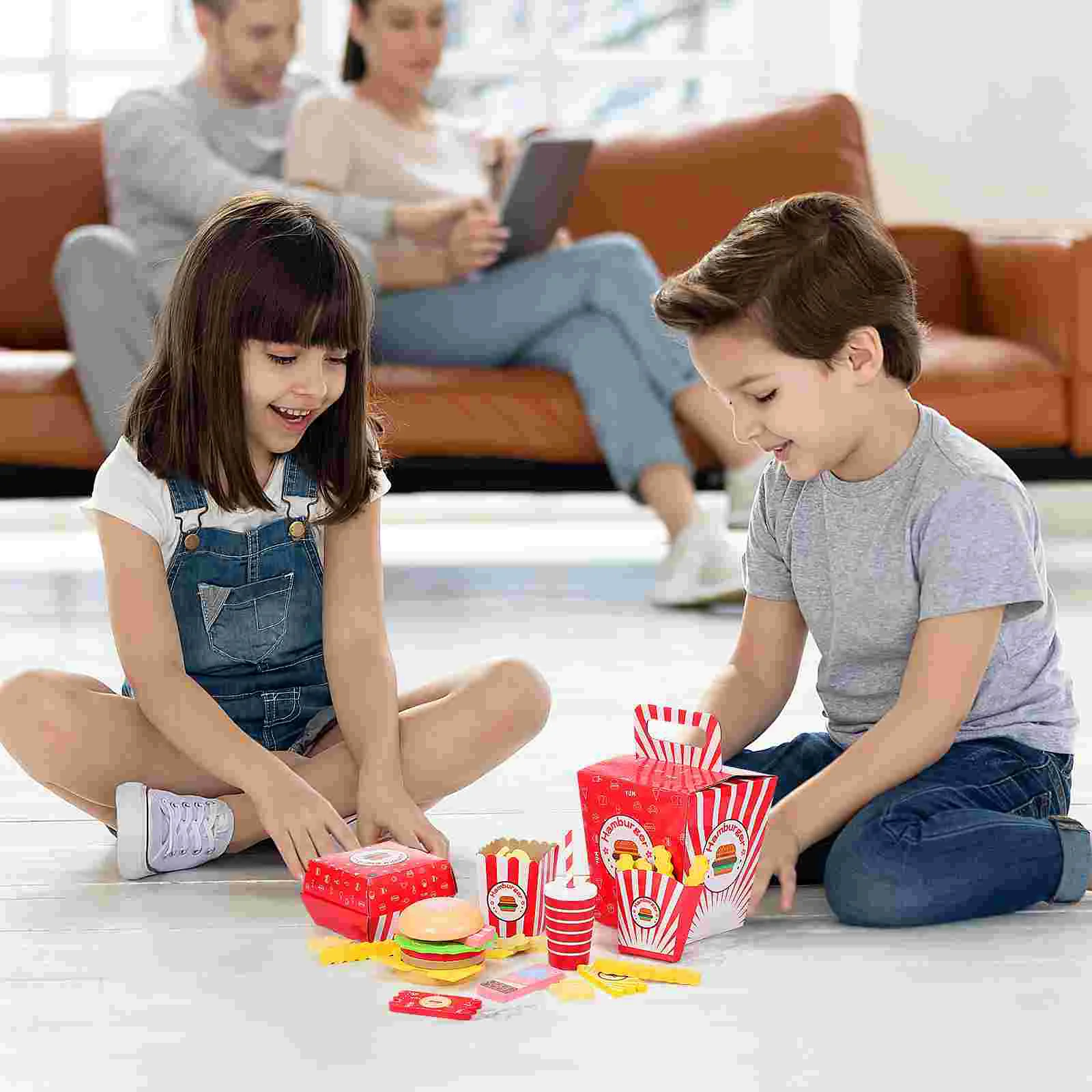 Hamburger French Fries Combo Simulation Kids Cooking Toys Fake Food Pretend Fast Grocery Store Play Paper Safe Material