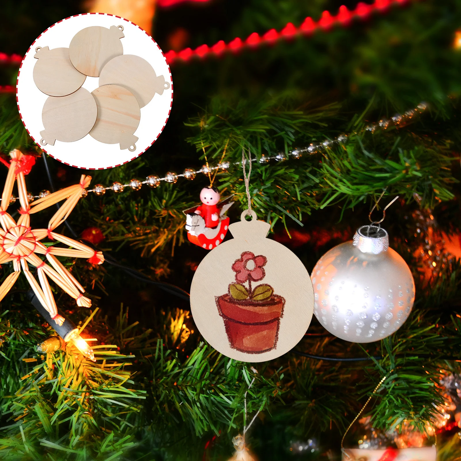 

50Pcs Wooden Christmas Ornaments Unfinished Natural Slices Pre-Drilled Holes Rustic Decor DIY Crafts Christmas Wooden Cutouts