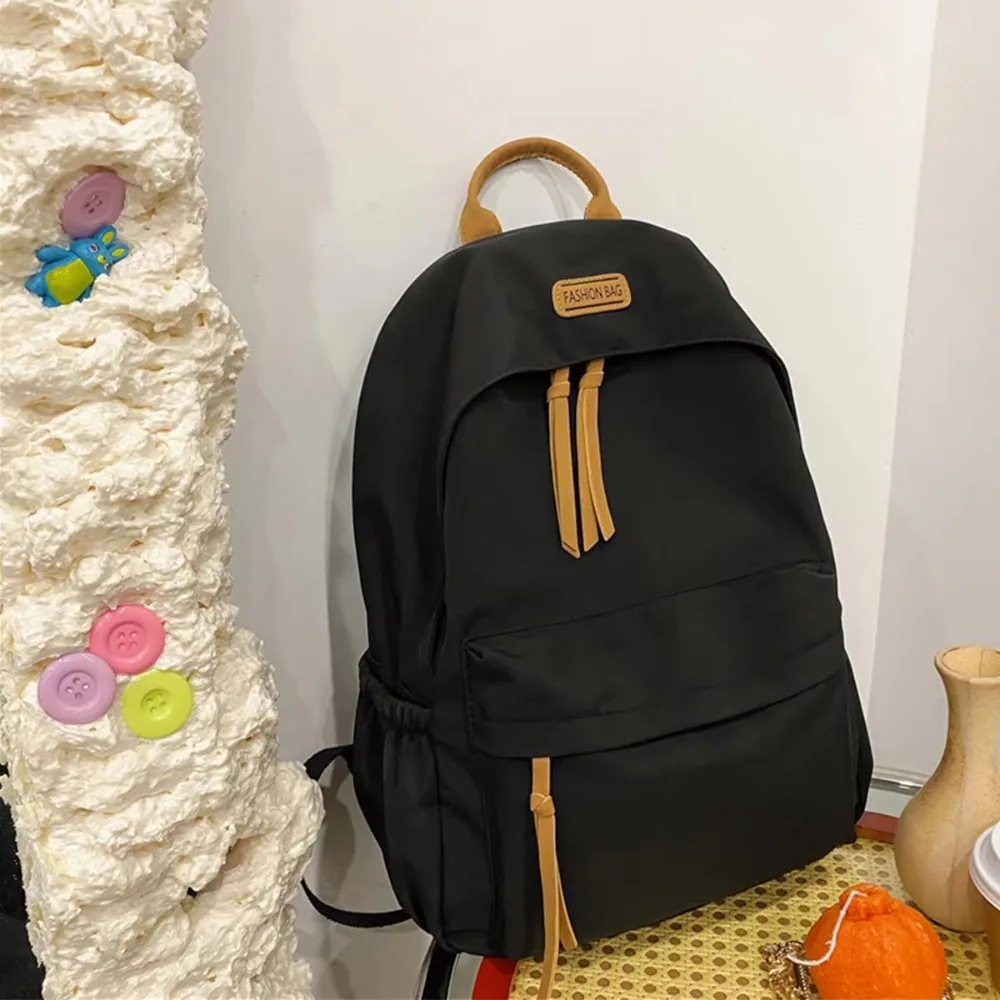 Durable Solid Color School Bag Fashion Nylon Large Capacity Bag Casual Simple Student Backpack Study