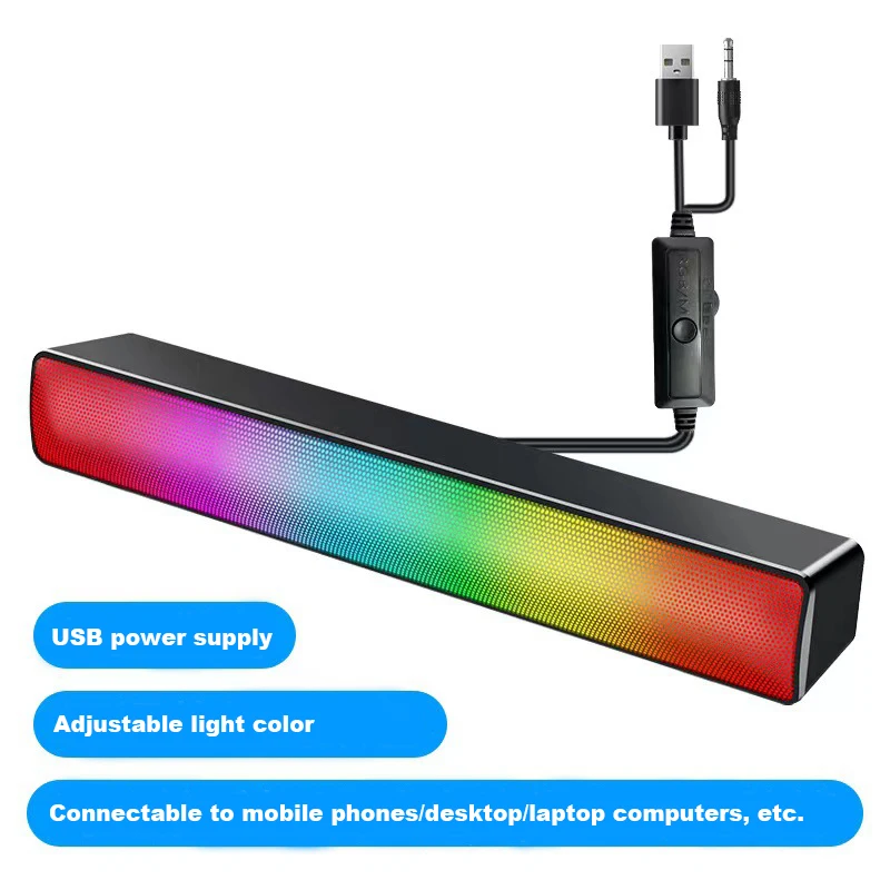 

USB Bluetooth-совместимая мощная Колонка для компьютера, сабвуфер, бас, объемный звук, внешний звук, для ПК, ноутбука, телефона, планшета, MP3