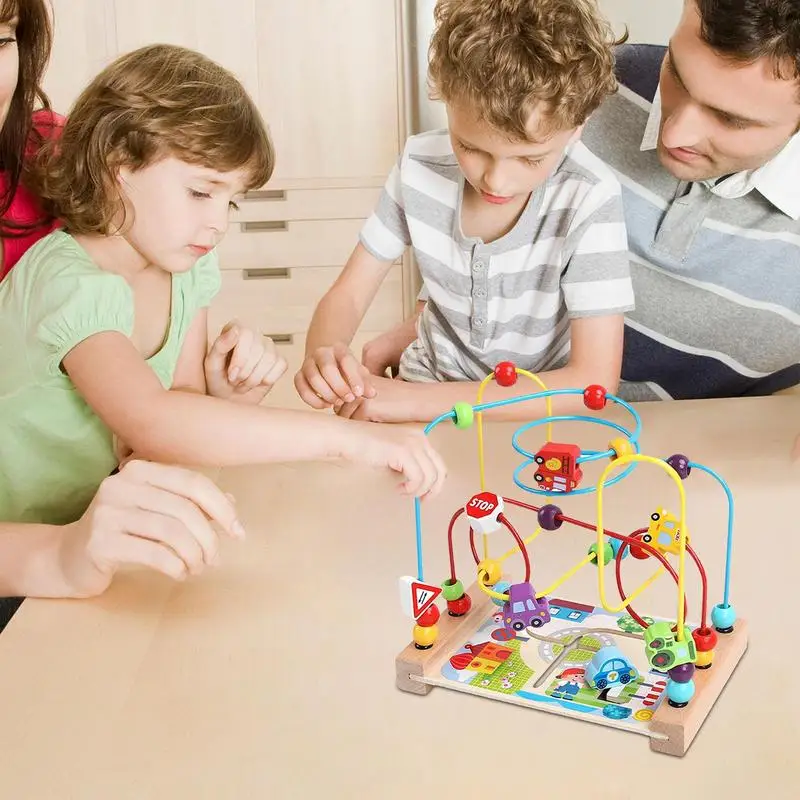 Perlenlabyrinth-Spielzeug für Kinder, Untersetzer, Roller-Labyrinth-Spielzeug für Kleinkinder, Holzspielzeug für Kleinkinder, sensorische Spur, Spieltisch-Spielzeug für Jungen und Mädchen