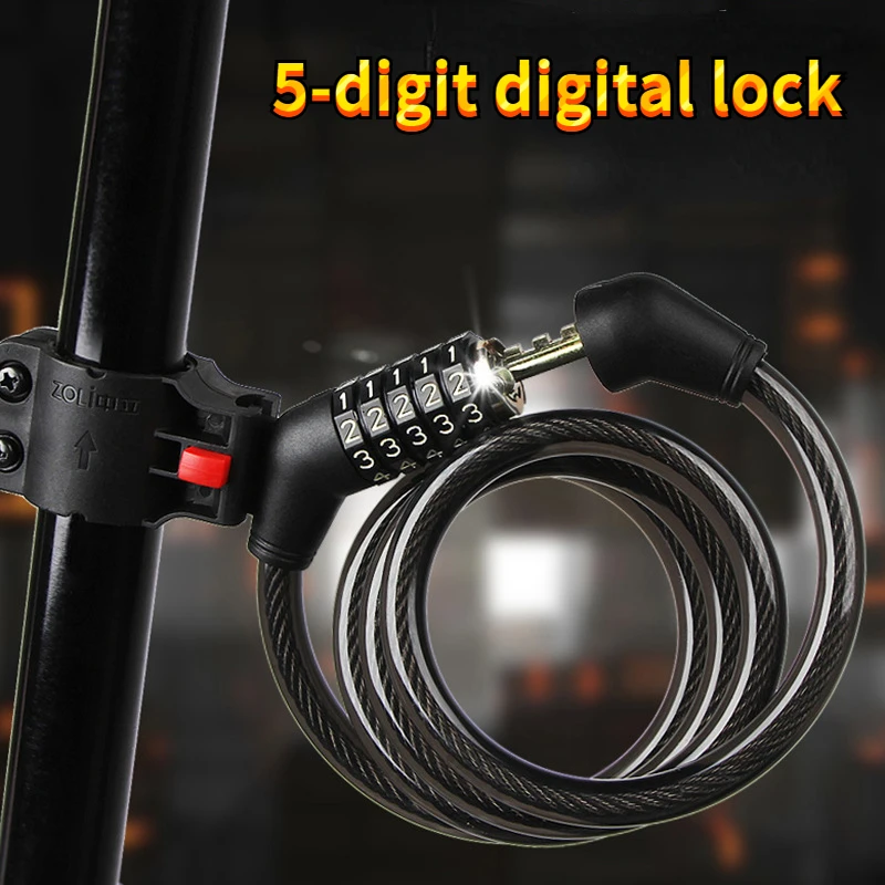 

New Universal Bicycle Lock Mountain Bike 5 Digit Password Lock Anti-theft Portable Security Steel Chain Motorcycle Password Lock