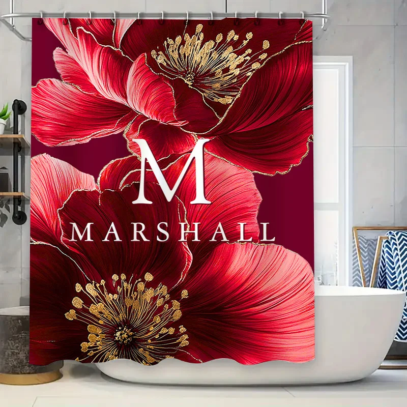 

Роскошная занавеска для душа с большим принтом и цветочным дизайном с логотипом для украшения ванной комнаты, красный гибискус, 3D узор, индивидуальный размер