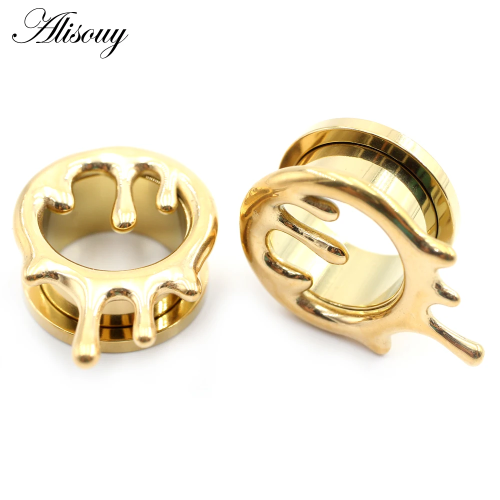 Alisouy 1PC Stainless Steel Melt Water Drop Screw Ear Flesh Gauges Tunnel Plug Expander Stretcher Earrings Piercing Body Jewelry