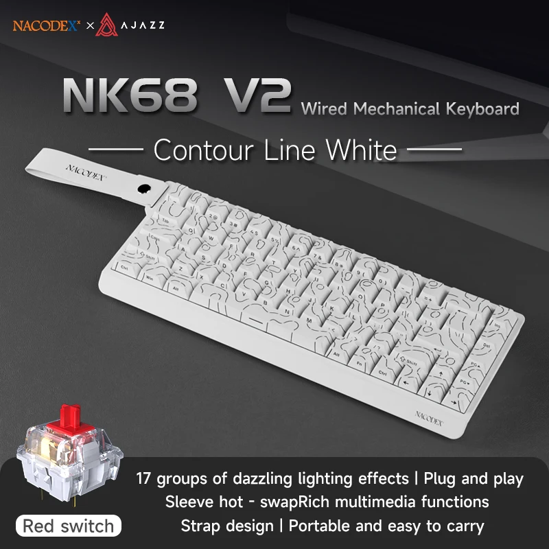 AJAZZ NK68V2 mechanisch gamingtoetsenbord: 65-toetsenindeling, meerkleurige achtergrondverlichting, plug-and-play, bekabelde verbinding, compatibel met meerdere systemen (Windows en iOS), compact