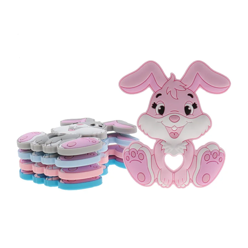 Fkisbox 20pcs Rabbit Silicone Animal Baby Teether BPA Free Cartoon Cute Bunny Teething Pendant Newborn Tooth Care Shower Gifts