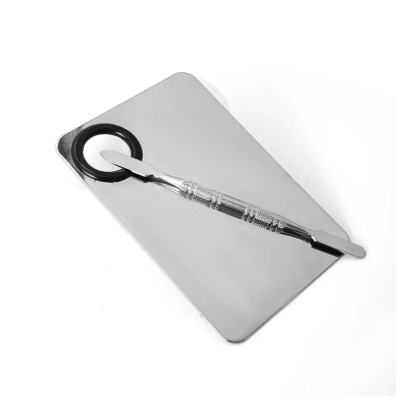 Paleta do mieszania makijażu, ulepszona, ze stali nierdzewnej, metalowa tacka do mieszania z szpatułką, narzędzie artystyczne do mieszania podkładu i zdobień paznokci.