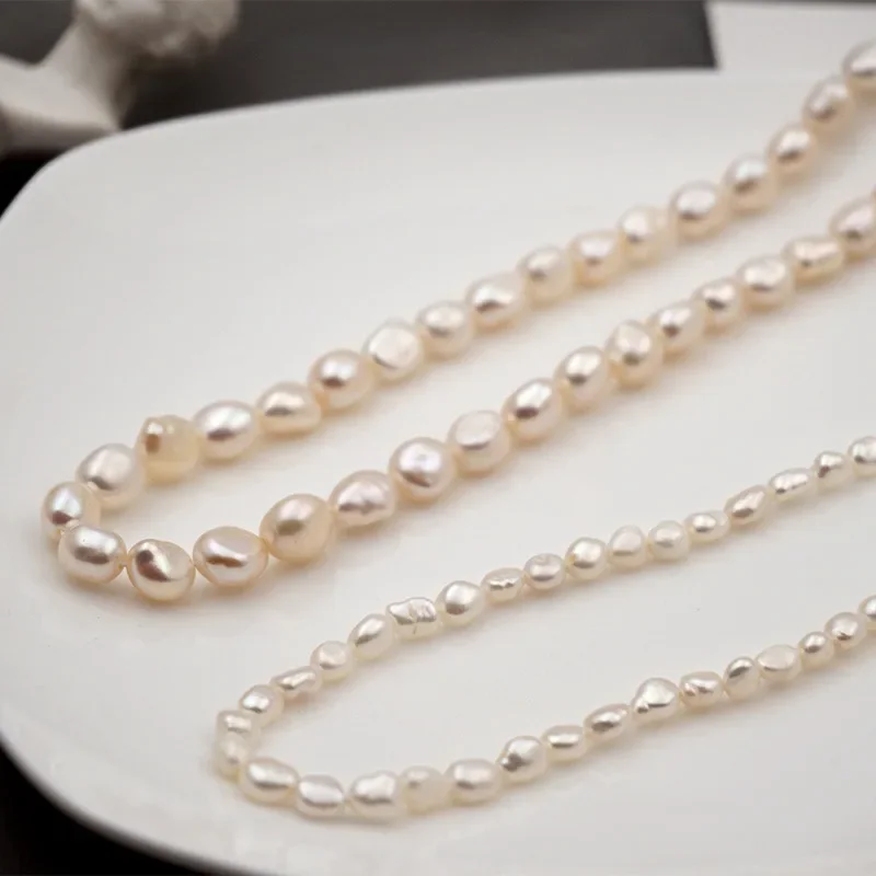 5-8mm Small Baroque Pearl Beaded Strand Necklaces for Women Elegant Natural Freshwater Pearl Choker Necklaces Collar Jewelry