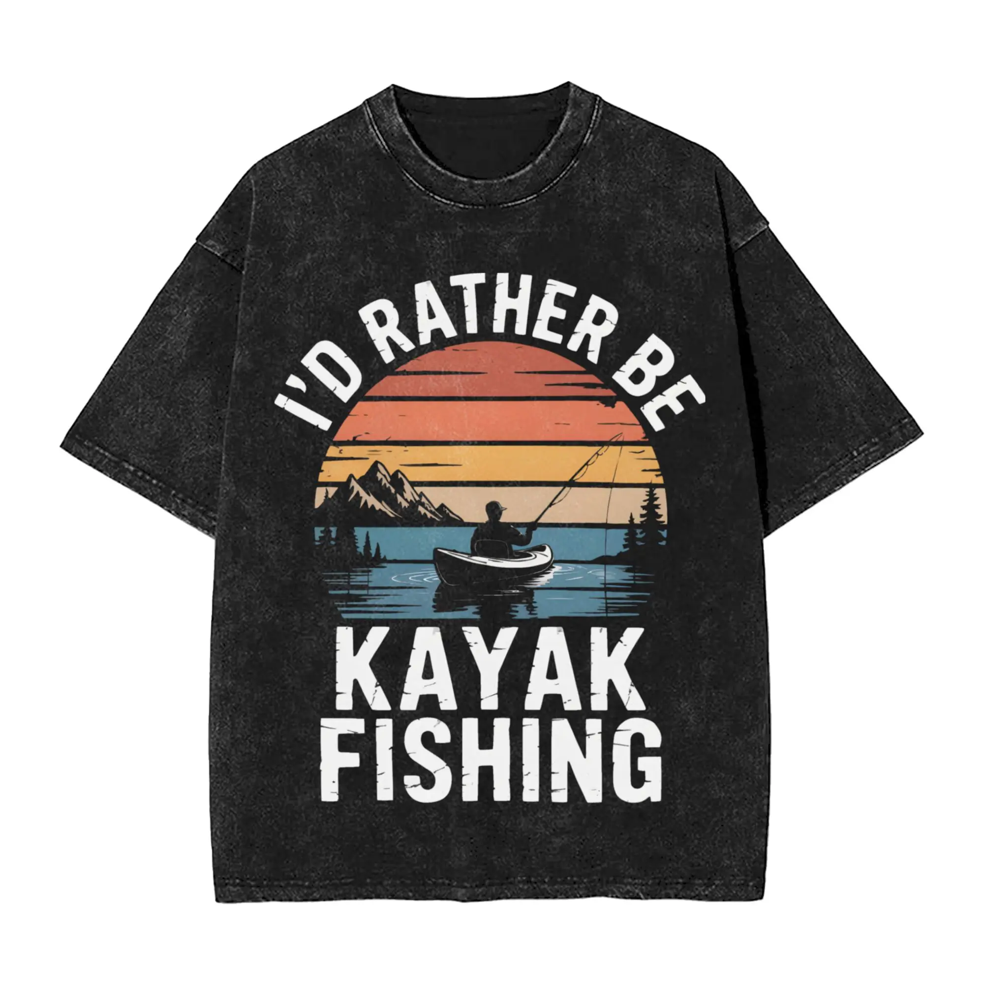 Kayak Fishing Men T Shirt Washed  Vintage Tee Shirt Short Sleeve Round Neck T-Shirts Cotton Plus Size Tops