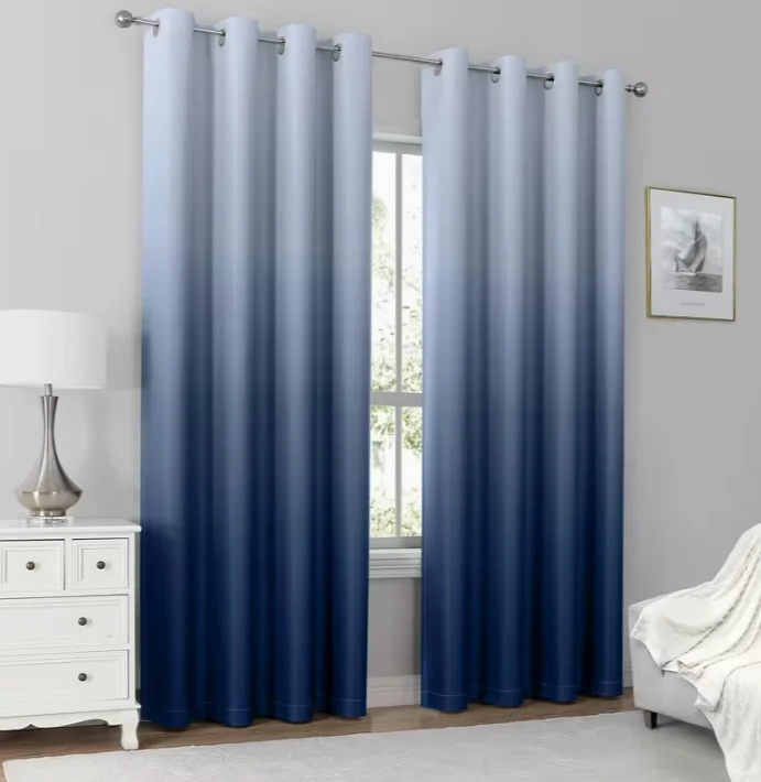 2pcs Gradient Blackout Laminated Curtains with 3D Digital Print for Bedroom, Living Room, Home Decor Curtains
