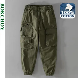 Spring and Autumn New 100% Cotton Retro Cargo Pants Men Clothing Loose Streetwear Jogger Pants Men Trousers F7621