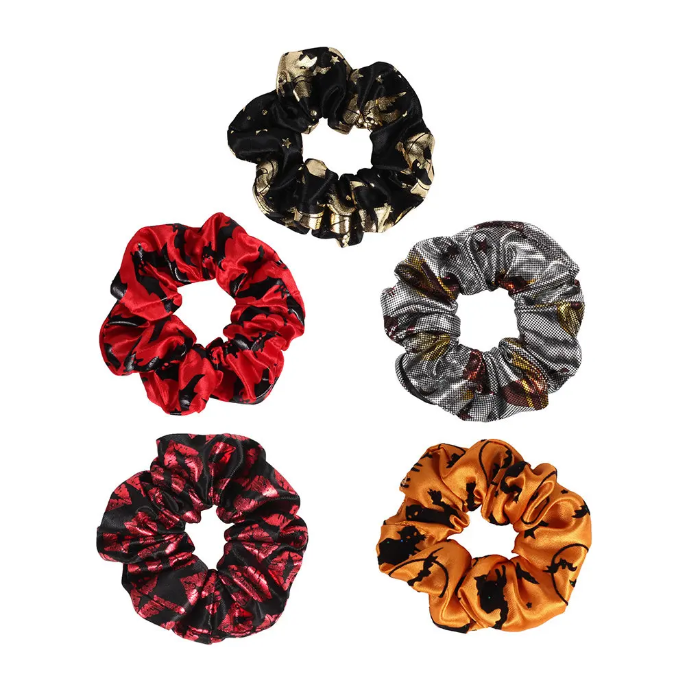 

5Pcs Halloween Hair Scrunchies Elastic Ponytail Holders Festive Costume Party Hair Rings Stretchable for Girls Women Daily Wear