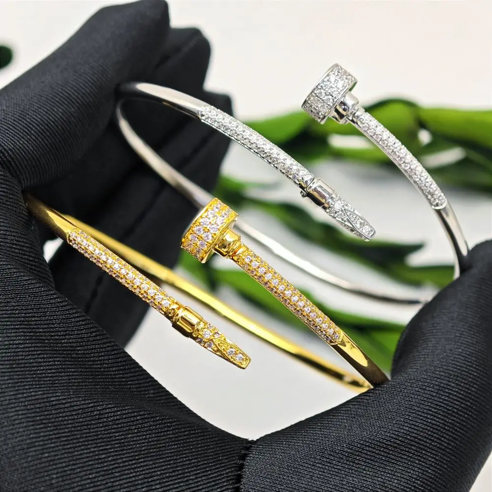 2024 New S925 Sterling Silver Gold Plated Open Cuff Cz Bangle Zircon Bangle Bracelet For Women Fine Jewelry Gifts