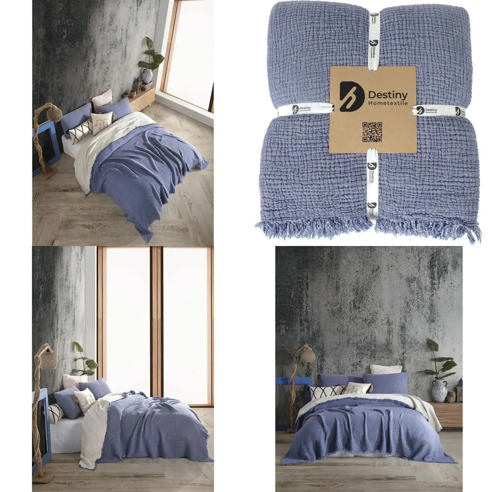 

100% Organic Cotton Dual-Colored 4-Layer Muslin Throws and Pillowcases - Breathable, Ultra Soft, Lightweight Pre-Washed for Comf