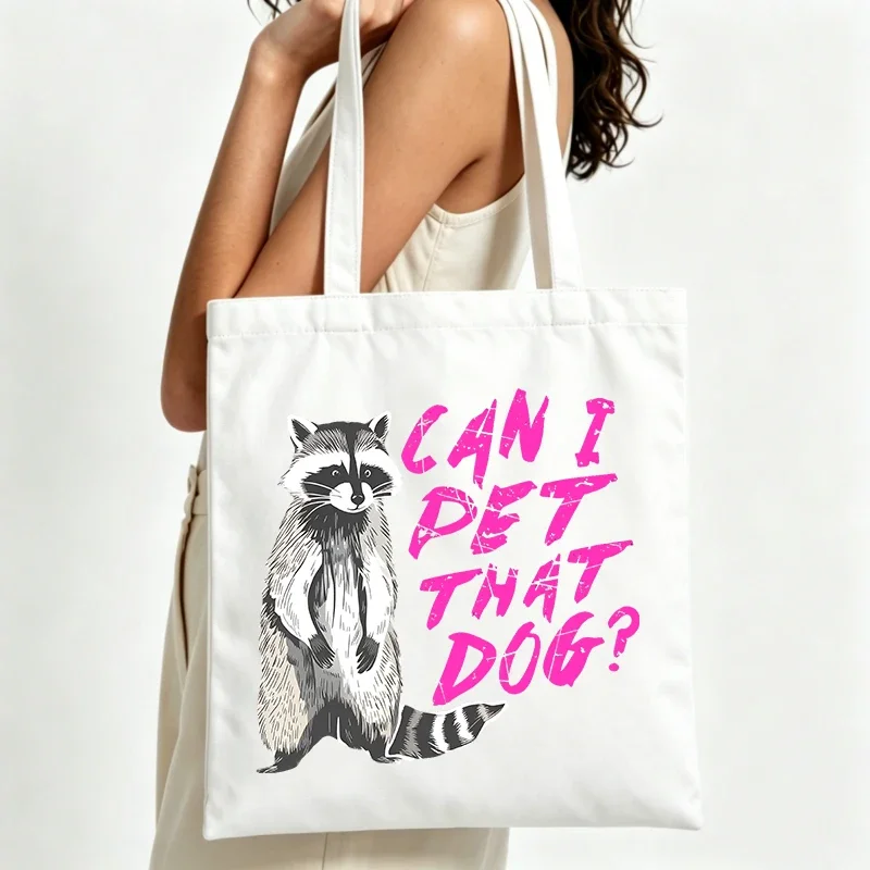 raccoon graphic canvas tote bag with slogan print, perfect for casual daily use and shopping outings