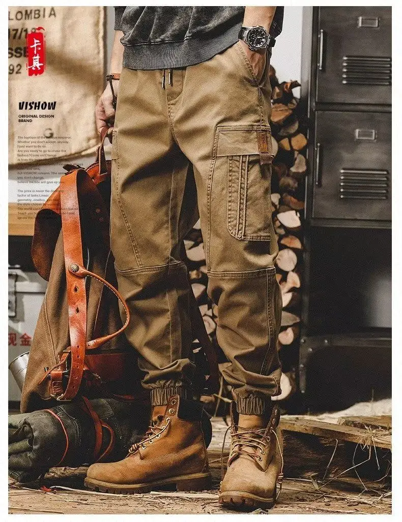 جديد كلاسيكي خمر فضفاض مرونة الخصر سراويل تقليدية للرجال ربيع الخريف ملابس العمل الثقيلة الرجعية الكاكي البضائع الحريم بنطلون