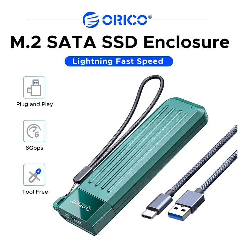 ORICO M.2 SATA Hard Drive Enclosure USB3.1 Gen2 Type-C 6Gbps Tool Free Portable SSD Case Fit 2230-2280 NGFF SSD For Laptop PS4