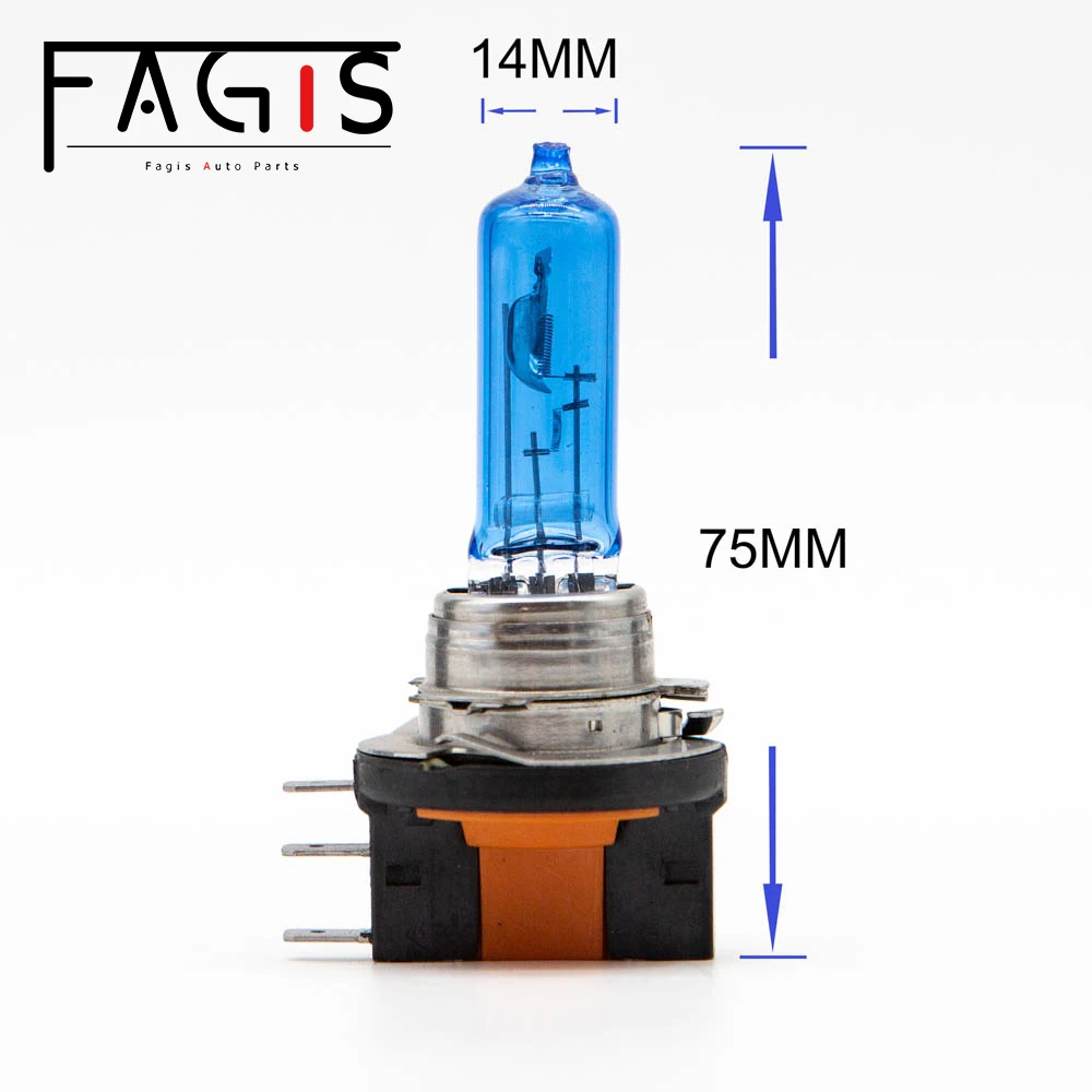 Fagis 1 Pcs H15 12v 15/55w Blue Super White Quartz Glass 4800K Super White Car Headlight Lamps Auto Halogen Bulbs Car Lights