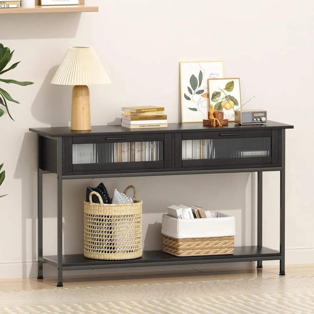 

Industrial 2-Drawer Console Table with Storage, Entryway Sofa Table for Modern Home Decor