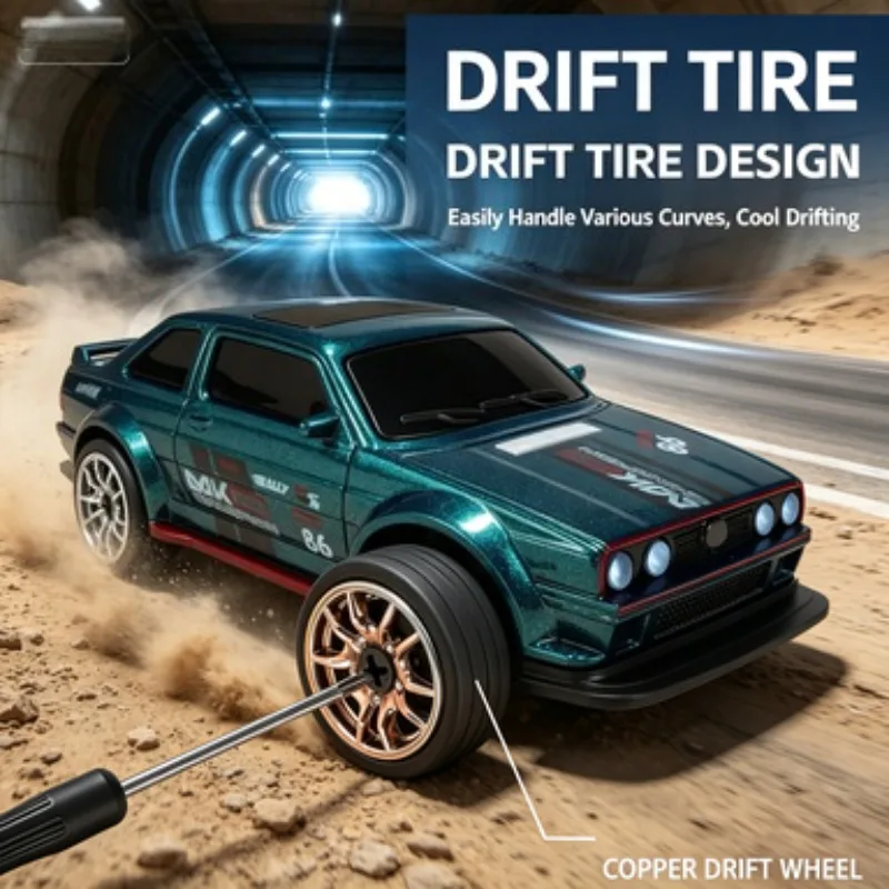 1:63 4WD RC Drift Car Full Proportional Steering Throttle Gyro LED Lights Spare Drift Tires  Remote Control Hobby Car For Adults view 4