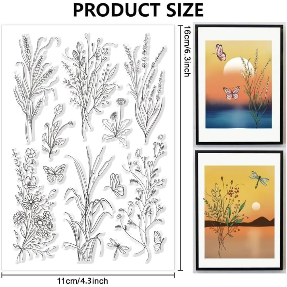 Flowers Clear Stamps Transparent Silicone Stamps for Card Making Wildflowers Rice Butterfly Silicone Clear Stamp Seals