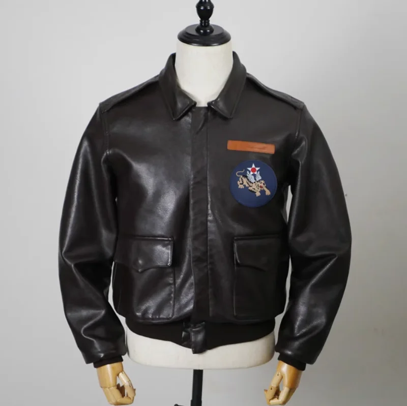 

US A2 Leather Jacket Water Washed Soft Artificial Leather Men's Spring and Autumn Flying Tigers Team
