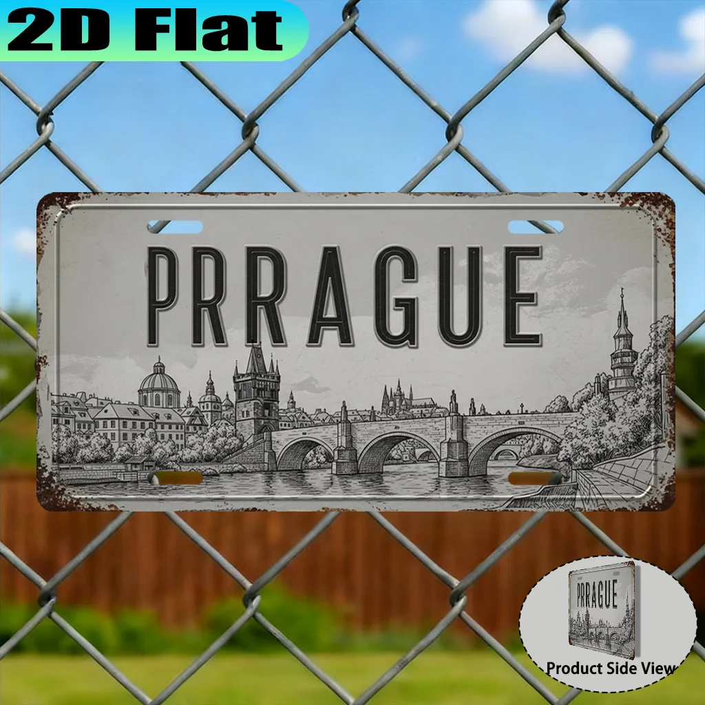 2D Flat, 1pc Prague Vintage Aluminum License Plate Number Plate, Vintage City Style, Gift for Travel Enthusiasts, Souvenir Gift