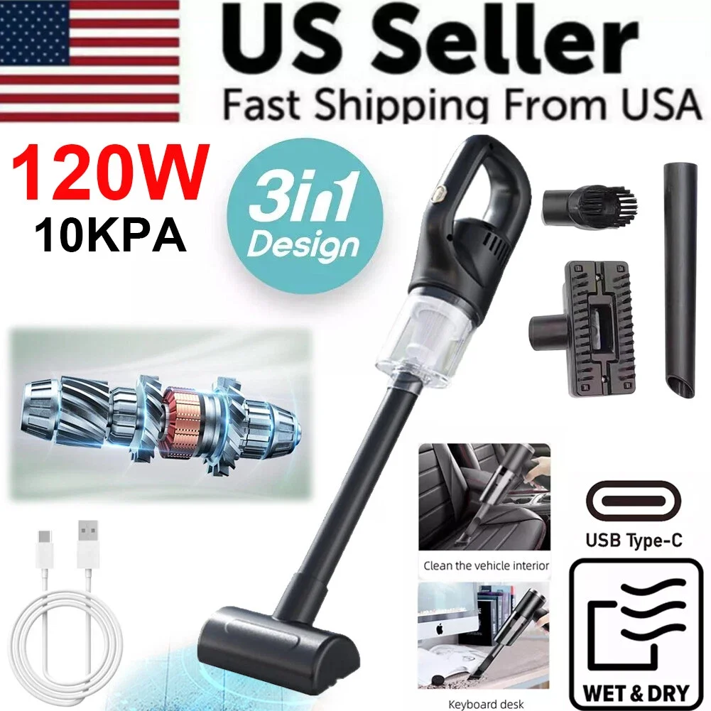 Aspirador de coche inalámbrico portátil, recargable, doble uso para el hogar y el coche, aspirador húmedo y seco de alta potencia de 120W