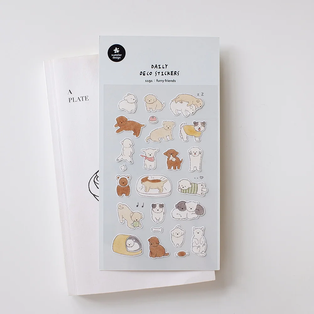Korean Import Brand Suatelier Puppy Friend Paper Sticker Scrapbooking Diy Journaling Diary Decor Stationery Sticker