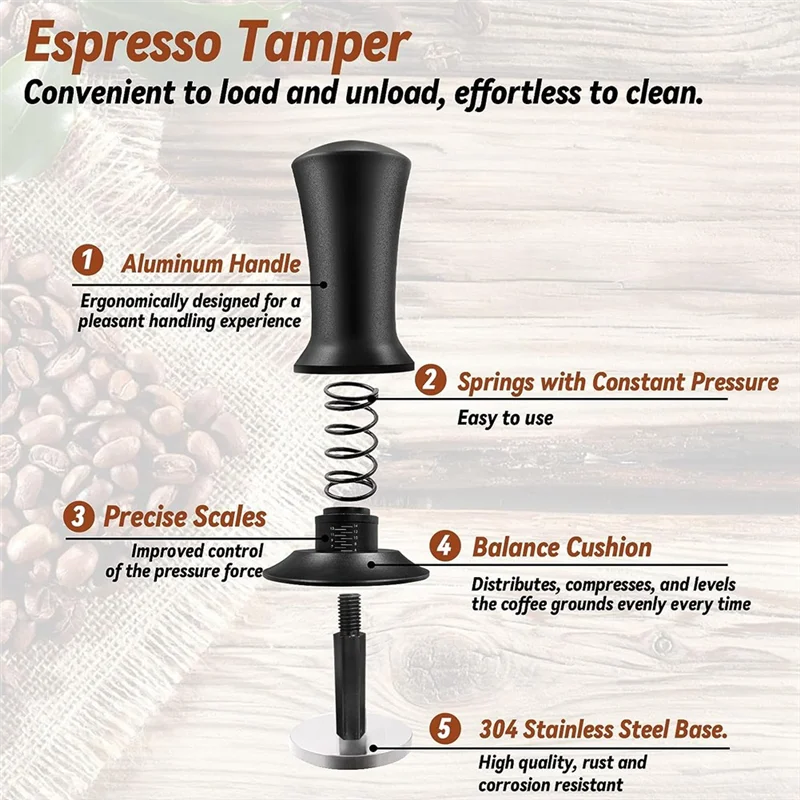 Tamper à café expresso avec outil WDT, chargé par ressort calibré, polymères de silicone, machine à café expresso, 51mm