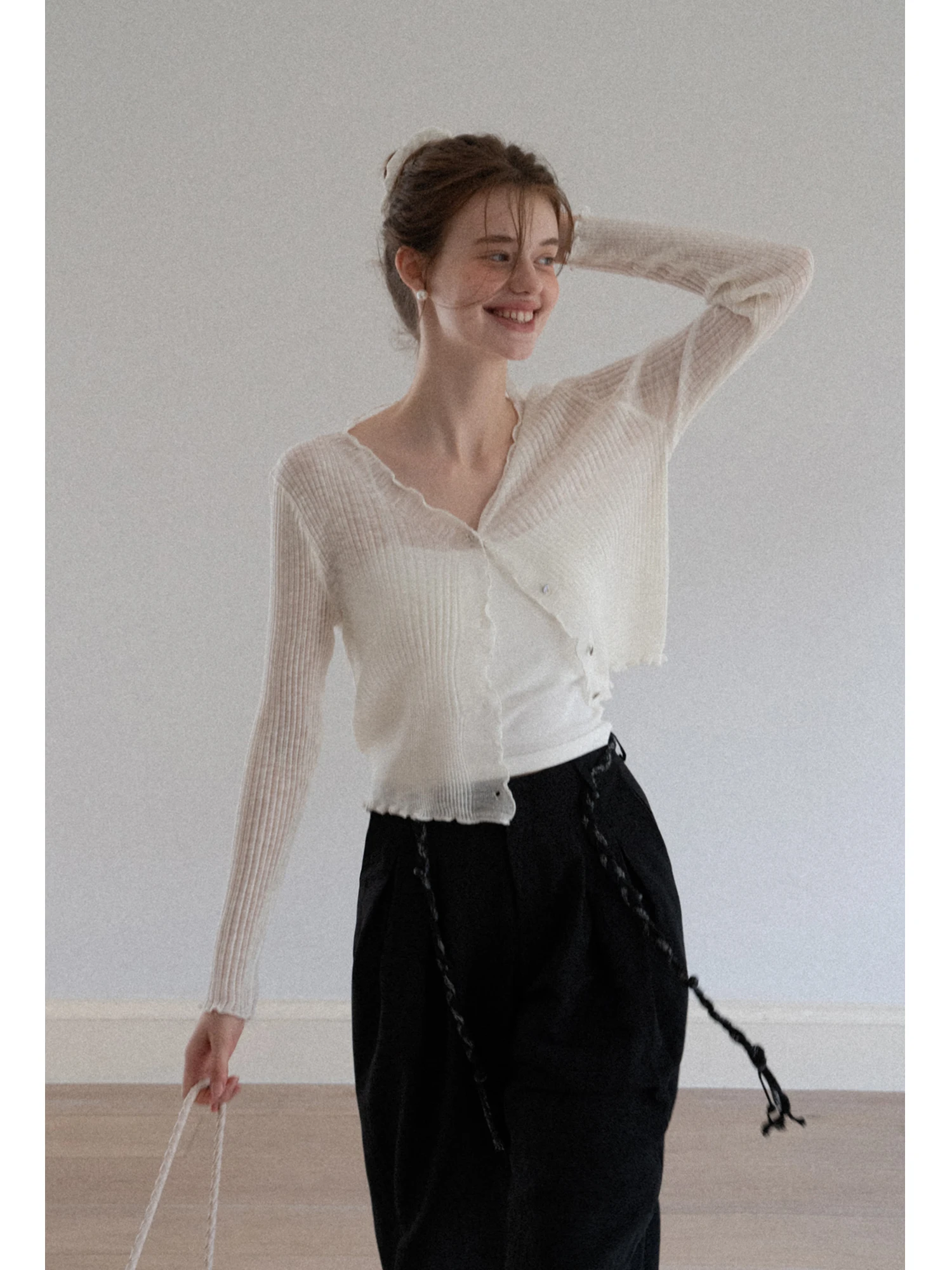 

Slim Fit Long Sve Knitted Cardigan EGGKA Wooden ort Thin Air Conditioning Women Casual Top UV Protection