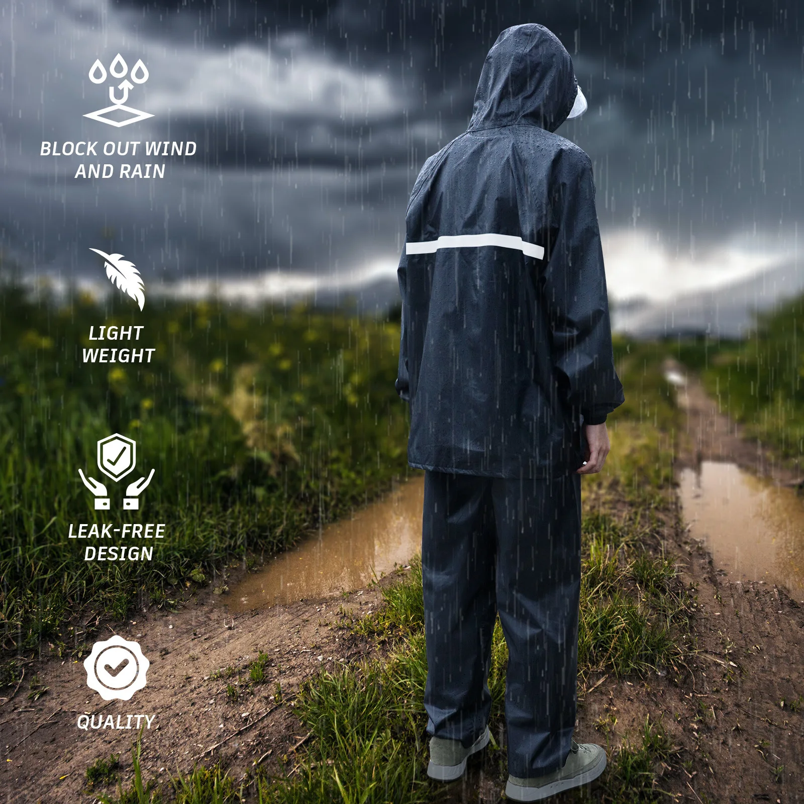 

1 set Double Layer Suit Adult XL Oxford Cloth Jacket Transparent Hat Brim Unisex Full Body Raincoat For Men Cover Rainwear