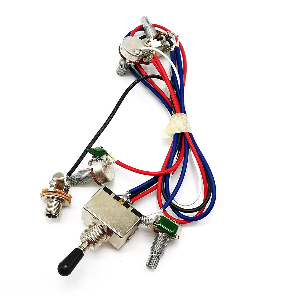 Electric Guitar Prewired Wiring Harness with 3 Way Toggle Switch 2V2T 500K Pots Volume Tone Control 6.35 Jack for LP Guitar