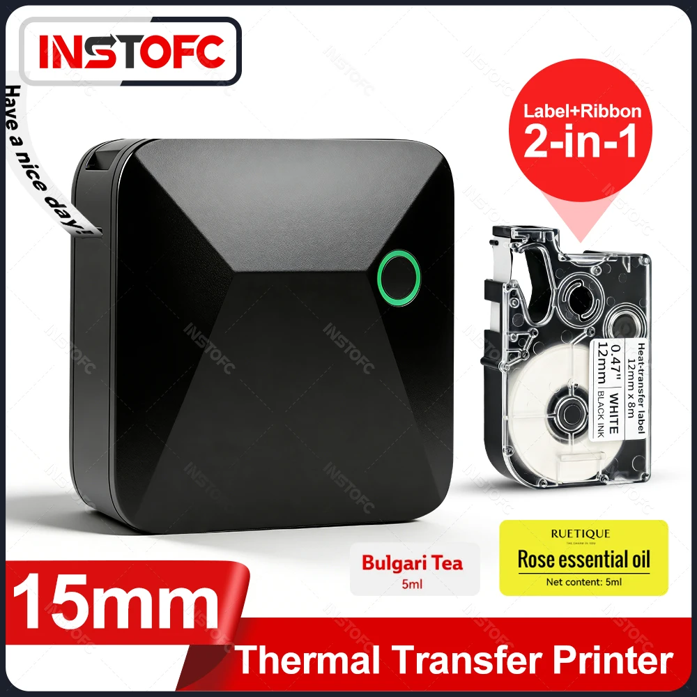 

15mm Mini Portable Thermal Transfer Printer Pocket Bluetooth Label Maker Marklife R15 Support Long Life Satin Ribbon Label Print