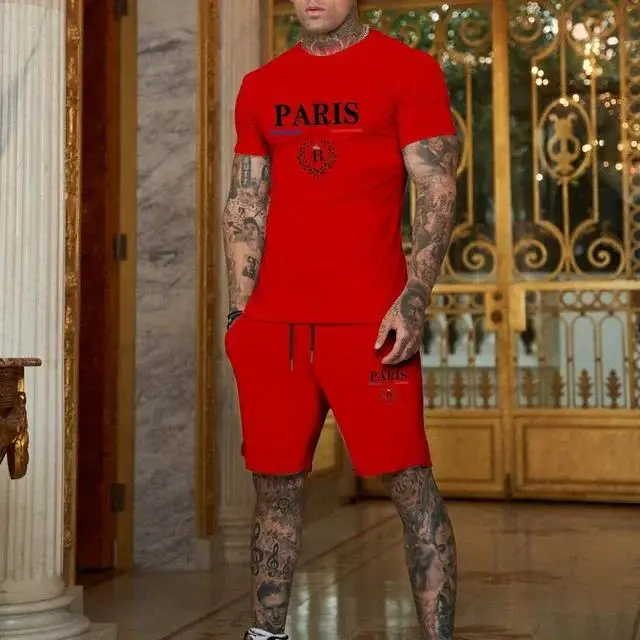 Man‘s Model Promotional Summer Men's Fashion Short-Sleeved T-Shirt + Shorts Set - Two-Piece Set - Sporty and Casual Clothing - view 4