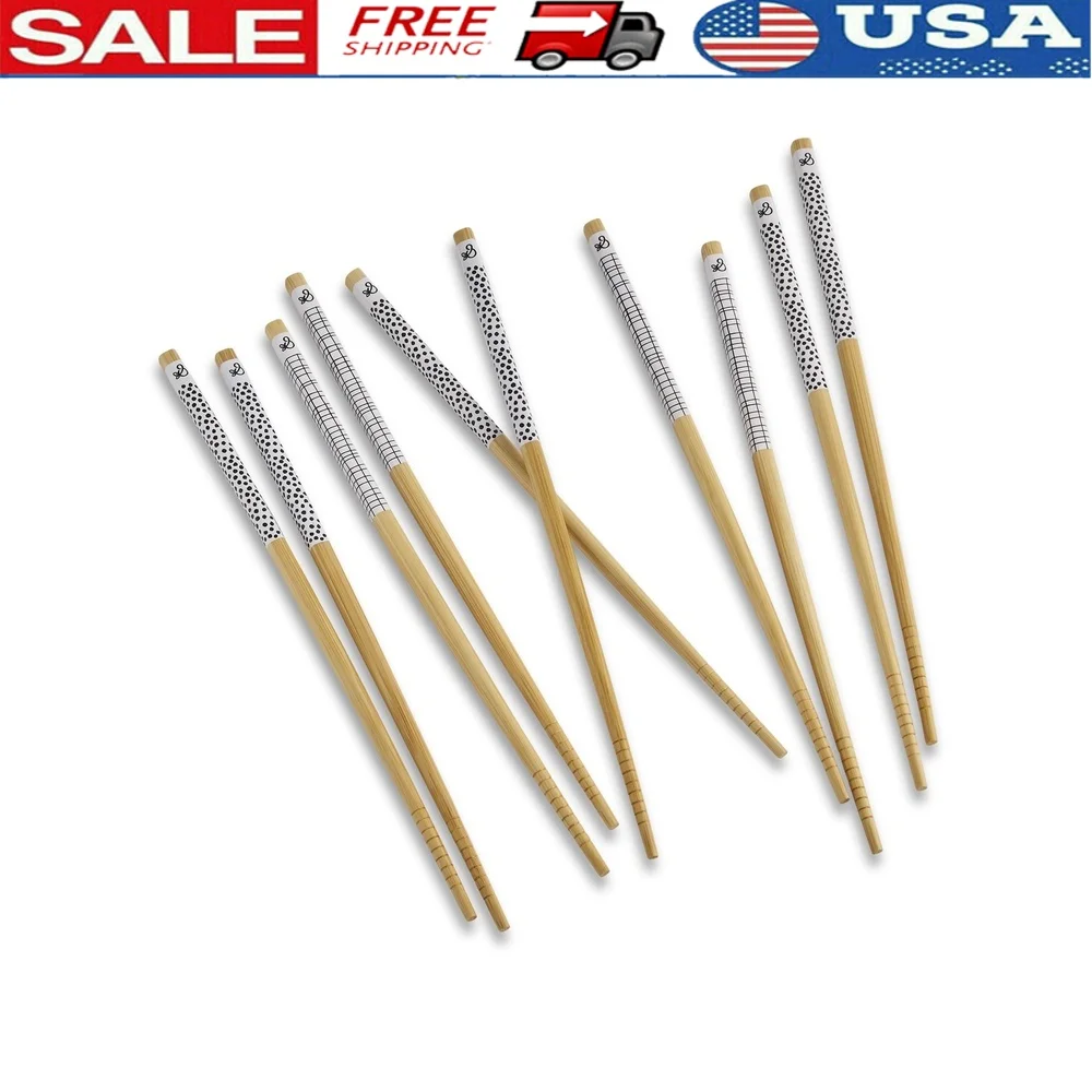 Juego de palillos reutilizables de bambú de 10 piezas, utensilios ecológicos, fideos de Sushi, saltan, regalo duradero y elegante para amantes de los alimentos