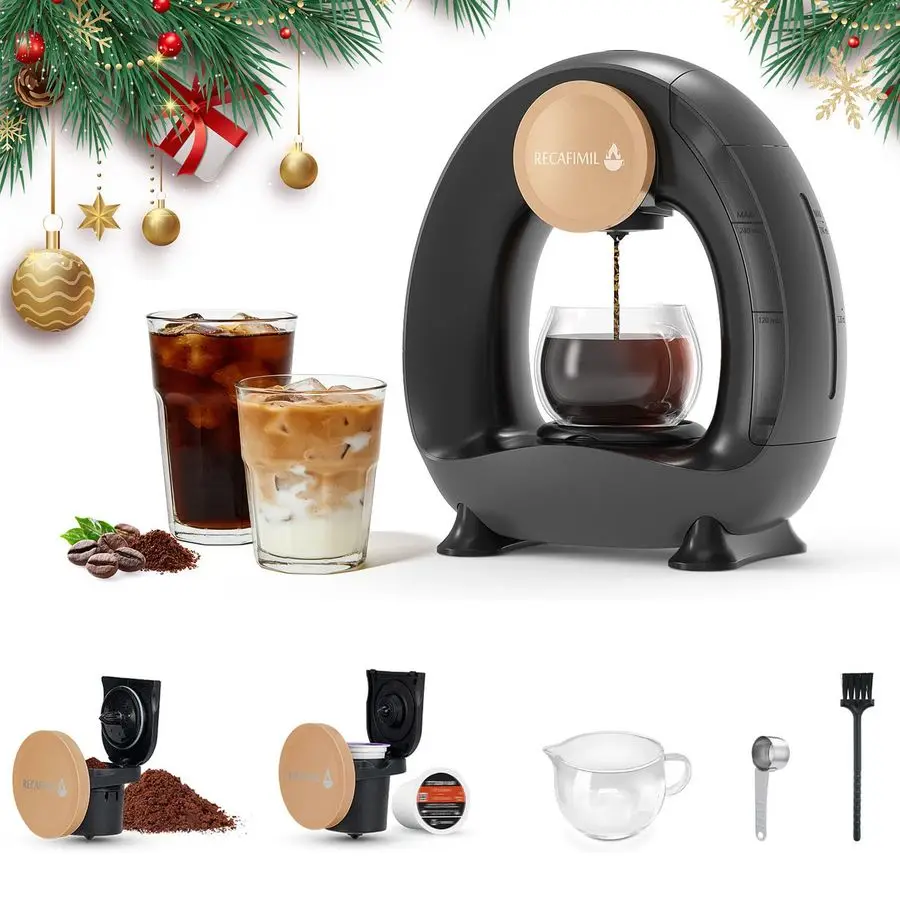 

Serve Coffee Maker For K Cup Pod and Coffee Grounds Tea, Fast Brew in 2 minutes, 2 IN 1 One Button Coffee Machine 48 Oz Brew Siz