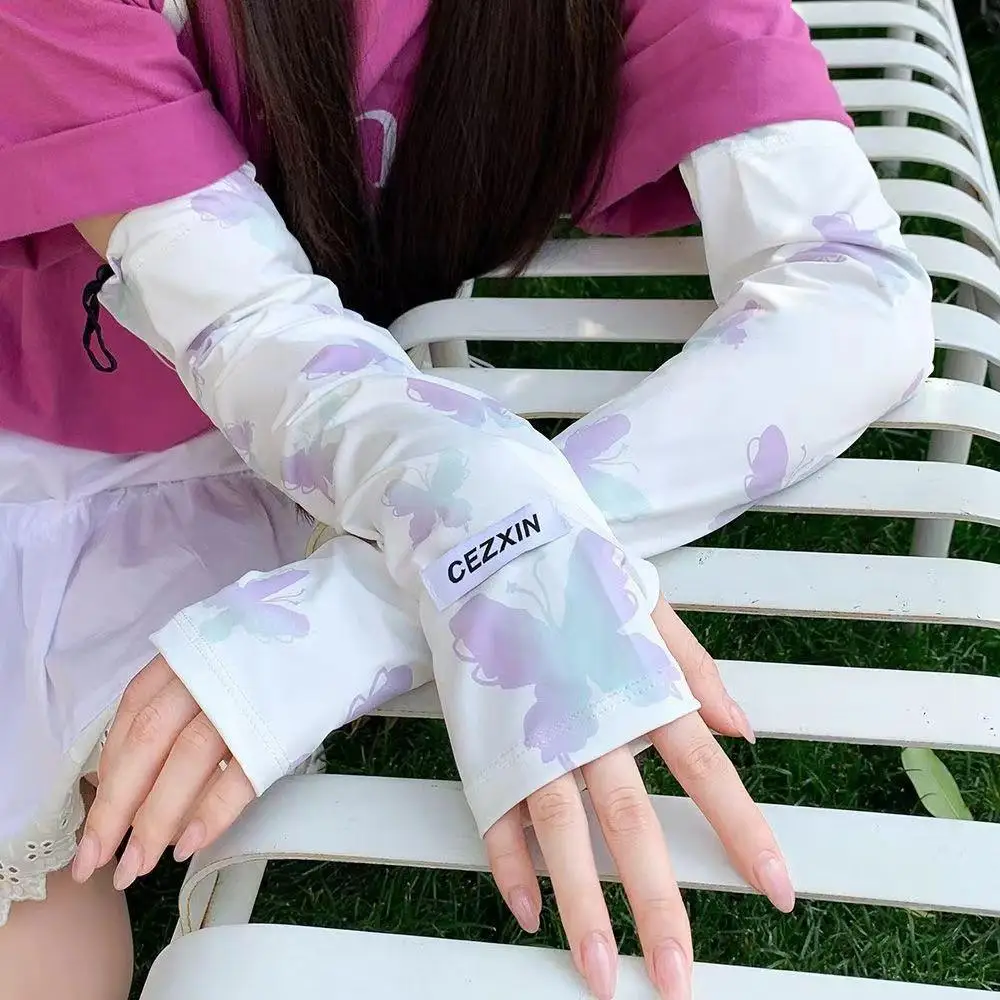 

Summer Arm Sleeves Women Outdoor Riding Driving Sun Protection Arm Cover Ladies Gradient Butterfly Ice Silk Sunscreen Sleeve