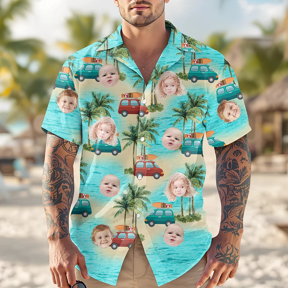 Free Custom Human Photo Hawaiian Shirt Multi Tropical Floral Sport Ocean Surf Print Men Shirts Holiday Gift For Family Couples