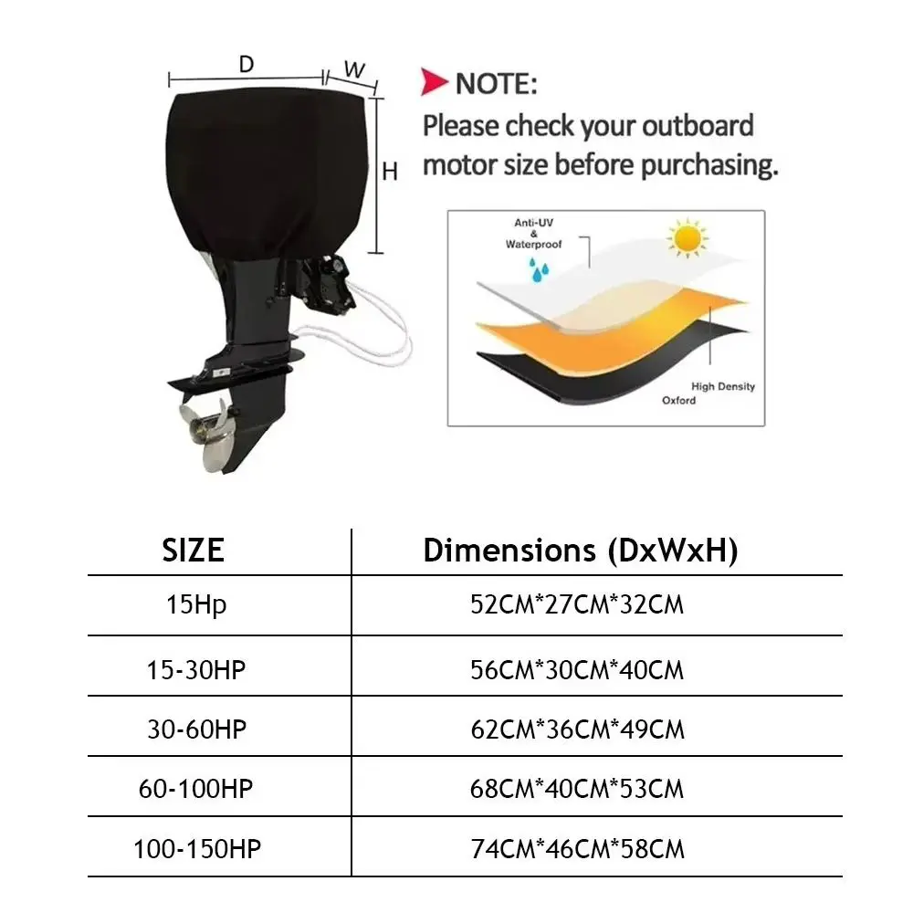 Nuevo Cubierta completa para Motor fueraborda 15-150HP, tela Oxford 210D, protección solar, cubierta para Motor de barco, cubierta antipolvo antiarañazos