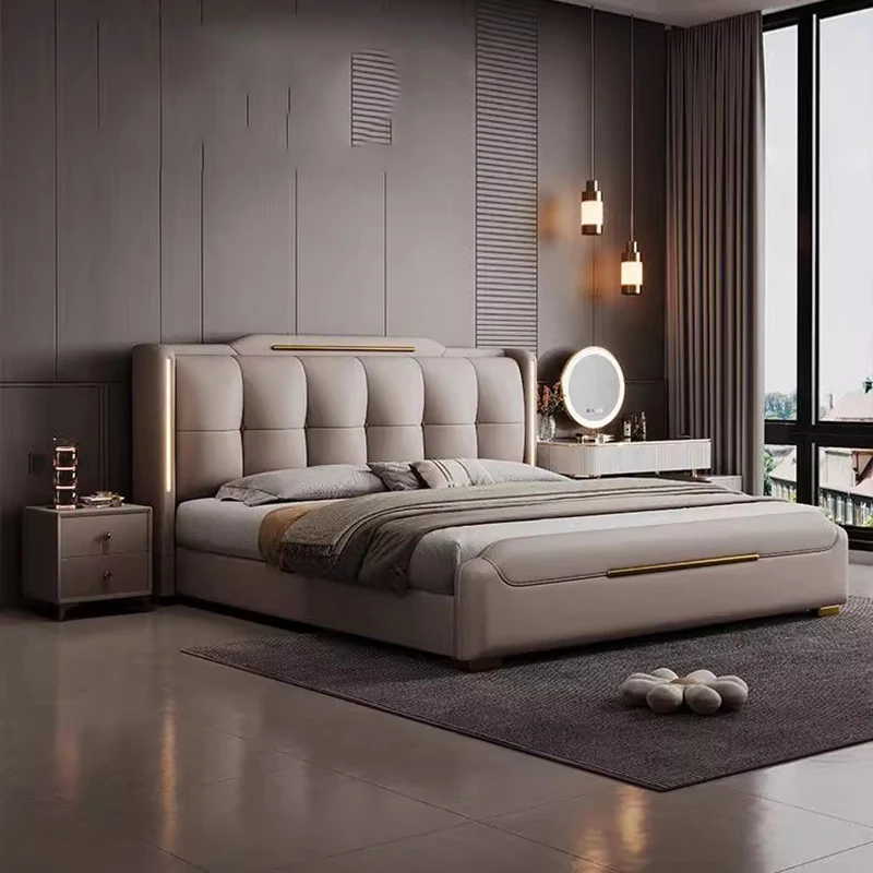 

Роскошная европейская кровать для спальни, двуспальная современная кожаная кровать размера King Size, экономия места для хранения вещей, мебель для гостиной Beliche