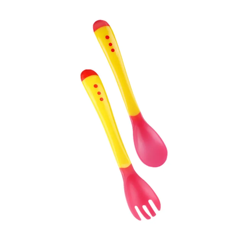 Baby Feeding Spoon Frok Food Grade Silicone Heat Sensitive Spoon for Children Feeding Tableware Temperature Sensitive Spoon Frok